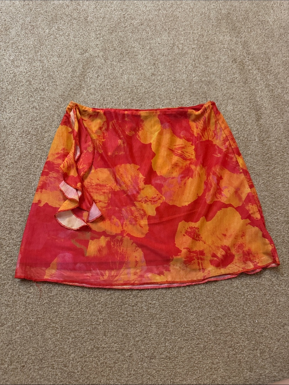Princess Polly Red and Orange Floral Mini Skirt size 4